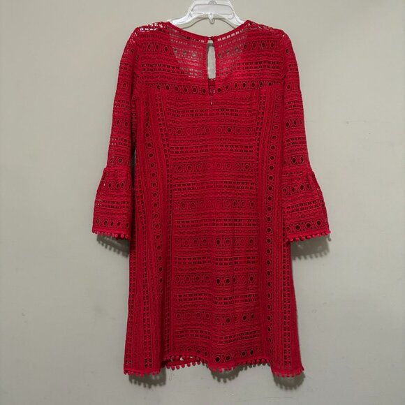 Nanette Lepore Red Anglaise Broderie Eyelet Lace Cotton Dress Size 6 - Picture 3 of 8